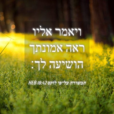 Picture 04 - הבשורה על־פי לוקס 18:42 HEB - ויאמר אליו ראה אמונתך - Bible Verse Picture
