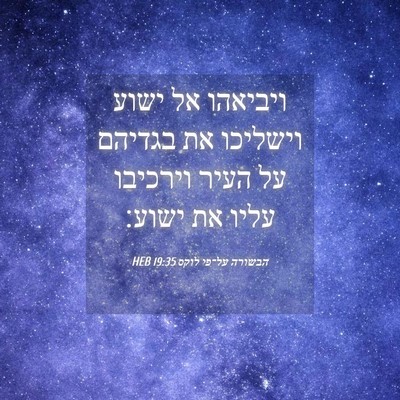 Picture 04 - הבשורה על־פי לוקס 19:35 HEB - ויביאהו אל ישוע וישליכו את - Bible Verse Picture