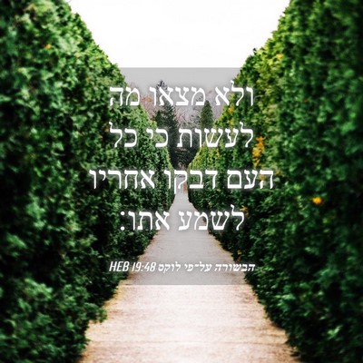 Picture 04 - הבשורה על־פי לוקס 19:48 HEB - ולא מצאו מה לעשות כי כל העם - Bible Verse Picture