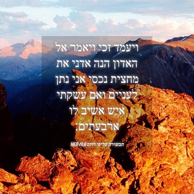 Picture 04 - הבשורה על־פי לוקס 19:8 HEB - ויעמד זכי ויאמר אל האדון - Bible Verse Picture