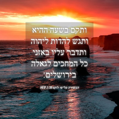 Picture 04 - הבשורה על־פי לוקס 2:38 HEB - ותקם בשעה ההיא ותגש להדות - Bible Verse Picture