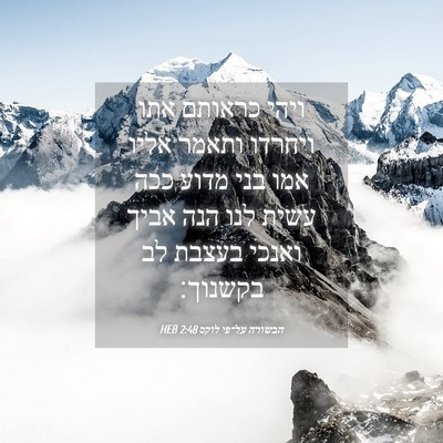 Picture 04 - הבשורה על־פי לוקס 2:48 HEB - ויהי כראותם אתו ויחרדו - Bible Verse Picture