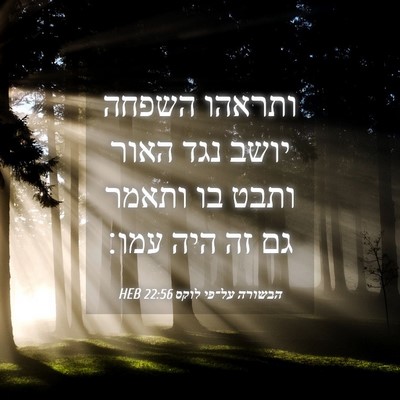 Picture 04 - הבשורה על־פי לוקס 22:56 HEB - ותראהו השפחה יושב נגד האור - Bible Verse Picture