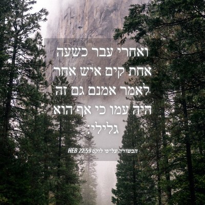 Picture 04 - הבשורה על־פי לוקס 22:59 HEB - ואחרי עבר כשעה אחת קים איש - Bible Verse Picture