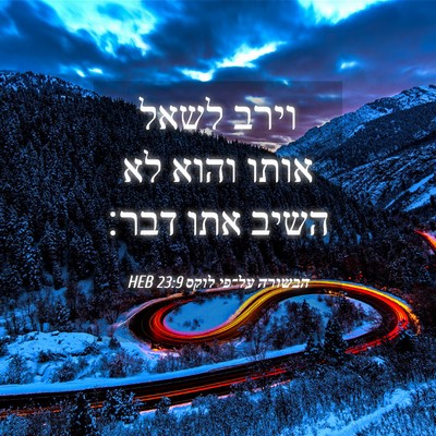 Picture 04 - הבשורה על־פי לוקס 23:9 HEB - וירב לשאל אותו והוא לא השיב - Bible Verse Picture