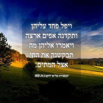 Picture 04 - הבשורה על־פי לוקס 24:5 HEB - ויפל פחד עליהן ותקדנה אפים - Bible Verse Picture