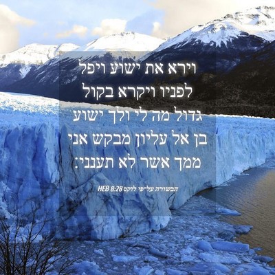 Picture 04 - הבשורה על־פי לוקס 8:28 HEB - וירא את ישוע ויפל לפניו - Bible Verse Picture