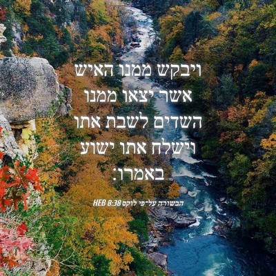 Picture 04 - הבשורה על־פי לוקס 8:38 HEB - ויבקש ממנו האיש אשר יצאו - Bible Verse Picture