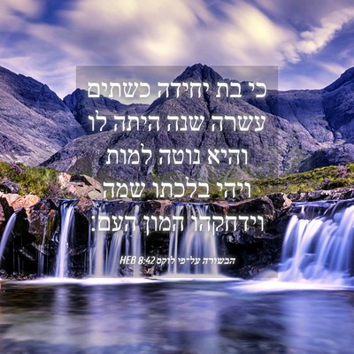 Picture 04 - הבשורה על־פי לוקס 8:42 HEB - כי בת יחידה כשתים עשרה שנה - Bible Verse Picture