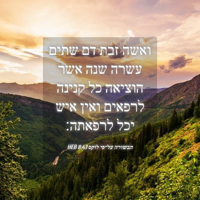 Picture 04 - הבשורה על־פי לוקס 8:43 HEB - ואשה זבת דם שתים עשרה שנה - Bible Verse Picture