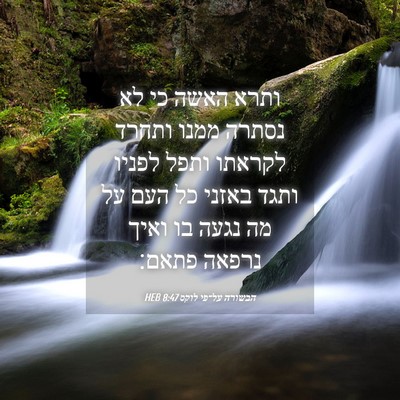 Picture 04 - הבשורה על־פי לוקס 8:47 HEB - ותרא האשה כי לא נסתרה ממנו - Bible Verse Picture