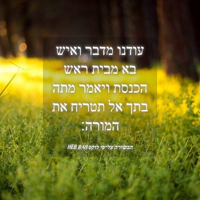 Picture 04 - הבשורה על־פי לוקס 8:49 HEB - עודנו מדבר ואיש בא מבית ראש - Bible Verse Picture