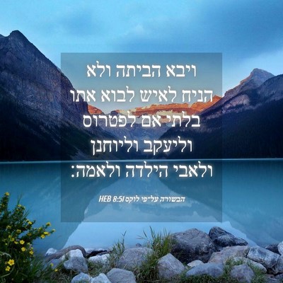 Picture 04 - הבשורה על־פי לוקס 8:51 HEB - ויבא הביתה ולא הניח לאיש - Bible Verse Picture