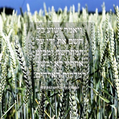 Picture 04 - הבשורה על־פי לוקס 9:62 HEB - ויאמר ישוע כל השם את ידו על - Bible Verse Picture