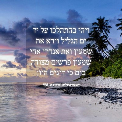 Picture 04 - הבשורה על־פי מרקוס 1:16 HEB - ויהי בהתהלכו על יד ים הגליל - Bible Verse Picture