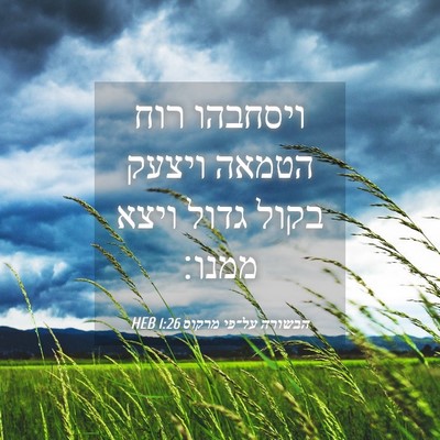 Picture 04 - הבשורה על־פי מרקוס 1:26 HEB - ויסחבהו רוח הטמאה ויצעק - Bible Verse Picture
