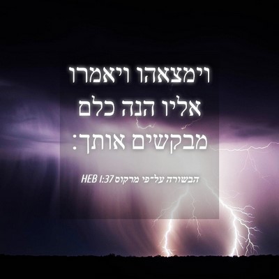 Picture 04 - הבשורה על־פי מרקוס 1:37 HEB - וימצאהו ויאמרו אליו הנה - Bible Verse Picture