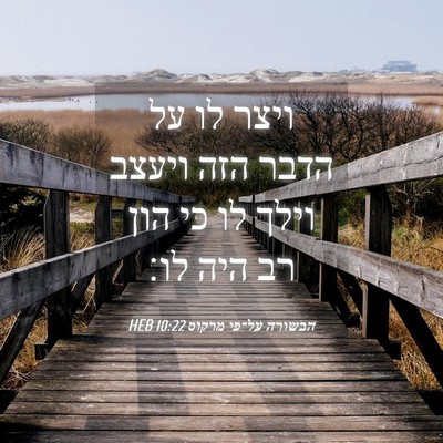 Picture 04 - הבשורה על־פי מרקוס 10:22 HEB - ויצר לו על הדבר הזה ויעצב - Bible Verse Picture