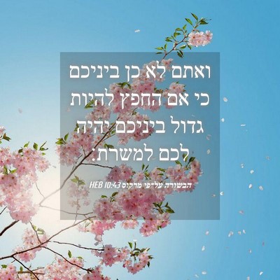 Picture 04 - הבשורה על־פי מרקוס 10:43 HEB - ואתם לא כן ביניכם כי אם - Bible Verse Picture