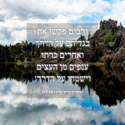 Picture 04 - הבשורה על־פי מרקוס 11:8 HEB - ורבים פרשו את בגדיהם על - Bible Verse Picture