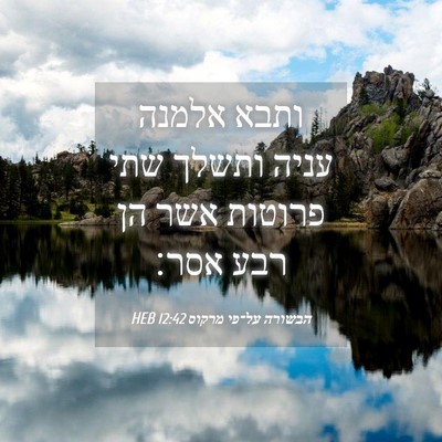 Picture 04 - הבשורה על־פי מרקוס 12:42 HEB - ותבא אלמנה עניה ותשלך שתי - Bible Verse Picture