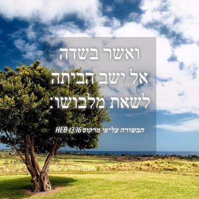 Picture 04 - הבשורה על־פי מרקוס 13:16 HEB - ואשר בשדה אל ישב הביתה לשאת - Bible Verse Picture