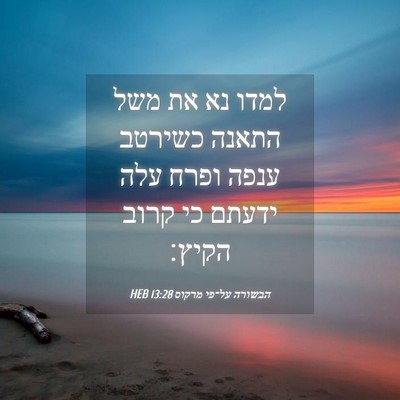Picture 04 - הבשורה על־פי מרקוס 13:28 HEB - למדו נא את משל התאנה כשירטב - Bible Verse Picture