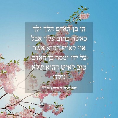 Picture 04 - הבשורה על־פי מרקוס 14:21 HEB - הן בן האדם הלך ילך כאשר - Bible Verse Picture