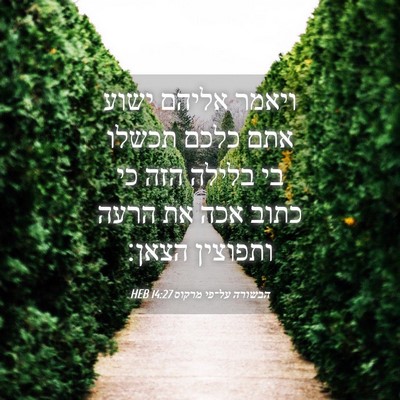 Picture 04 - הבשורה על־פי מרקוס 14:27 HEB - ויאמר אליהם ישוע אתם כלכם - Bible Verse Picture