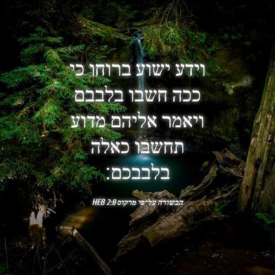 Picture 04 - הבשורה על־פי מרקוס 2:8 HEB - וידע ישוע ברוחו כי ככה חשבו - Bible Verse Picture