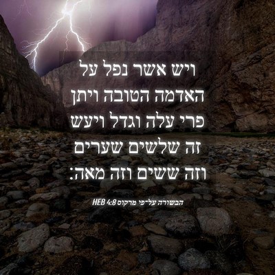 Picture 04 - הבשורה על־פי מרקוס 4:8 HEB - ויש אשר נפל על האדמה הטובה - Bible Verse Picture