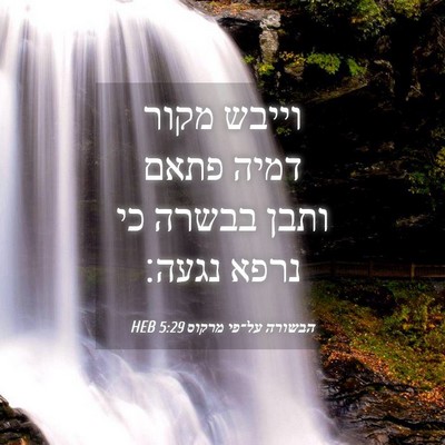 Picture 04 - הבשורה על־פי מרקוס 5:29 HEB - וייבש מקור דמיה פתאם ותבן - Bible Verse Picture