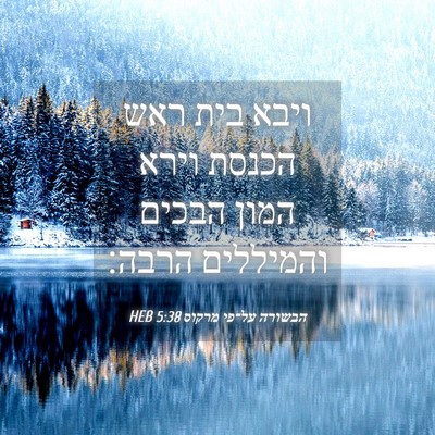 Picture 04 - הבשורה על־פי מרקוס 5:38 HEB - ויבא בית ראש הכנסת וירא - Bible Verse Picture