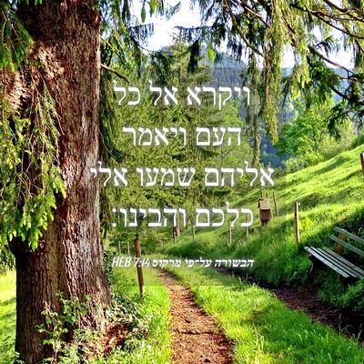 Picture 04 - הבשורה על־פי מרקוס 7:14 HEB - ויקרא אל כל העם ויאמר אליהם - Bible Verse Picture