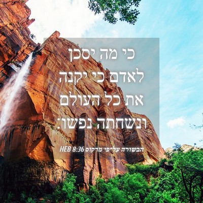 Picture 04 - הבשורה על־פי מרקוס 8:36 HEB - כי מה יסכן לאדם כי יקנה את - Bible Verse Picture