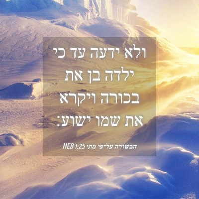 Picture 04 - הבשורה על־פי מתי 1:25 HEB - ולא ידעה עד כי ילדה בן את - Bible Verse Picture