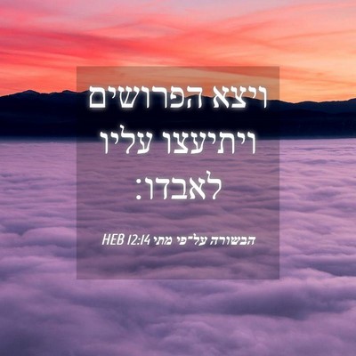 Picture 04 - הבשורה על־פי מתי 12:14 HEB - ויצא הפרושים ויתיעצו עליו - Bible Verse Picture