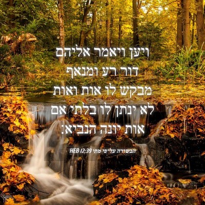 Picture 04 - הבשורה על־פי מתי 12:39 HEB - ויען ויאמר אליהם דור רע - Bible Verse Picture