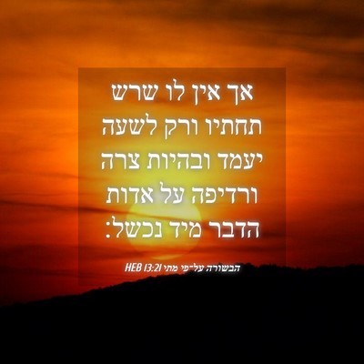 Picture 04 - הבשורה על־פי מתי 13:21 HEB - אך אין לו שרש תחתיו ורק - Bible Verse Picture