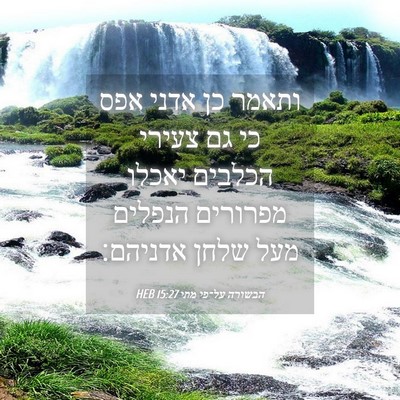 Picture 04 - הבשורה על־פי מתי 15:27 HEB - ותאמר כן אדני אפס כי גם - Bible Verse Picture