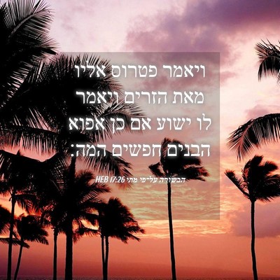 Picture 04 - הבשורה על־פי מתי 17:26 HEB - ויאמר פטרוס אליו מאת הזרים - Bible Verse Picture