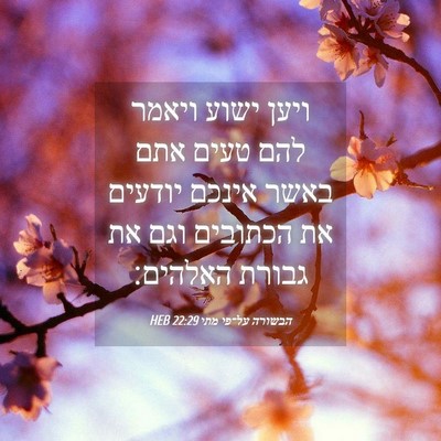 Picture 04 - הבשורה על־פי מתי 22:29 HEB - ויען ישוע ויאמר להם טעים - Bible Verse Picture