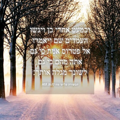 Picture 04 - הבשורה על־פי מתי 26:73 HEB - וכמעט אחרי כן ויגשו העמדים - Bible Verse Picture