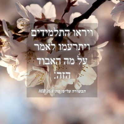Picture 04 - הבשורה על־פי מתי 26:8 HEB - ויראו התלמידים ויתרעמו - Bible Verse Picture