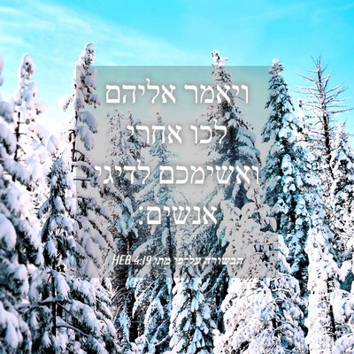 Picture 04 - הבשורה על־פי מתי 4:19 HEB - ויאמר אליהם לכו אחרי - Bible Verse Picture