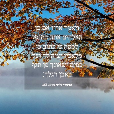 Picture 04 - הבשורה על־פי מתי 4:6 HEB - ויאמר אליו אם בן האלהים אתה - Bible Verse Picture
