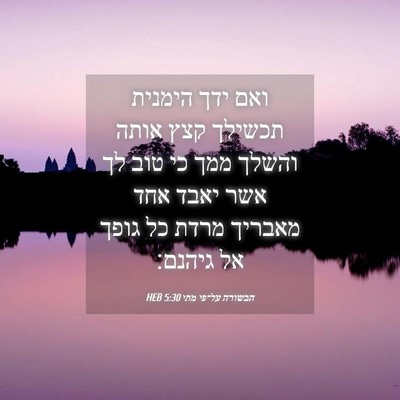 Picture 04 - הבשורה על־פי מתי 5:30 HEB - ואם ידך הימנית תכשילך קצץ - Bible Verse Picture