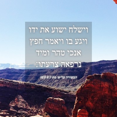 Picture 04 - הבשורה על־פי מתי 8:3 HEB - וישלח ישוע את ידו ויגע בו - Bible Verse Picture