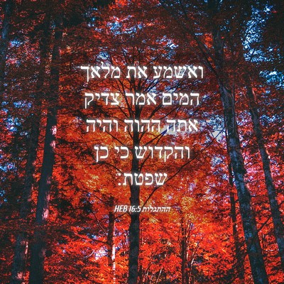Picture 04 - ההתגלות 16:5 HEB - ואשמע את מלאך המים אמר צדיק - Bible Verse Picture