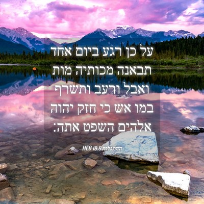 Picture 04 - ההתגלות 18:8 HEB - על כן רגע ביום אחד תבאנה - Bible Verse Picture